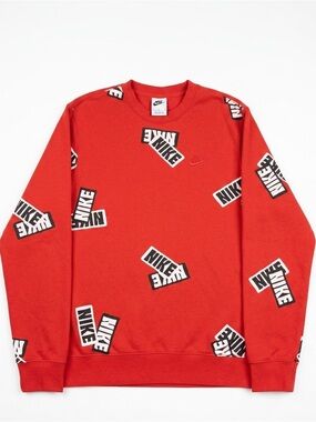 Nike Red Crewneck Sweatshirt with Black & White Logo Print